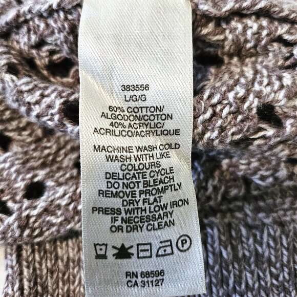 DKNY Button Front Knit Crocheted Cardigan Long Sleeve Taupe Sweater Size Large - Picture 7 of 7